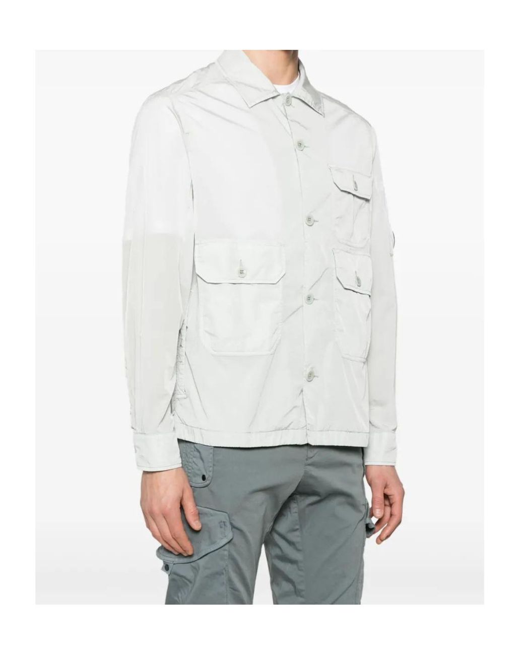 C P Company White Lens-Detail Overshirt for men