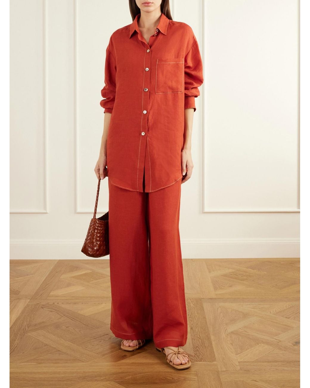Eres Red Flashing Woven Linen Shirt