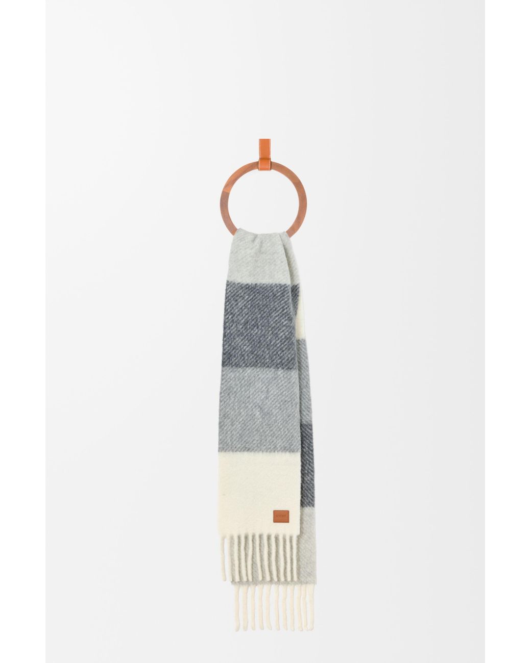 Loewe White Logo Patch Striped Fringed Scarf