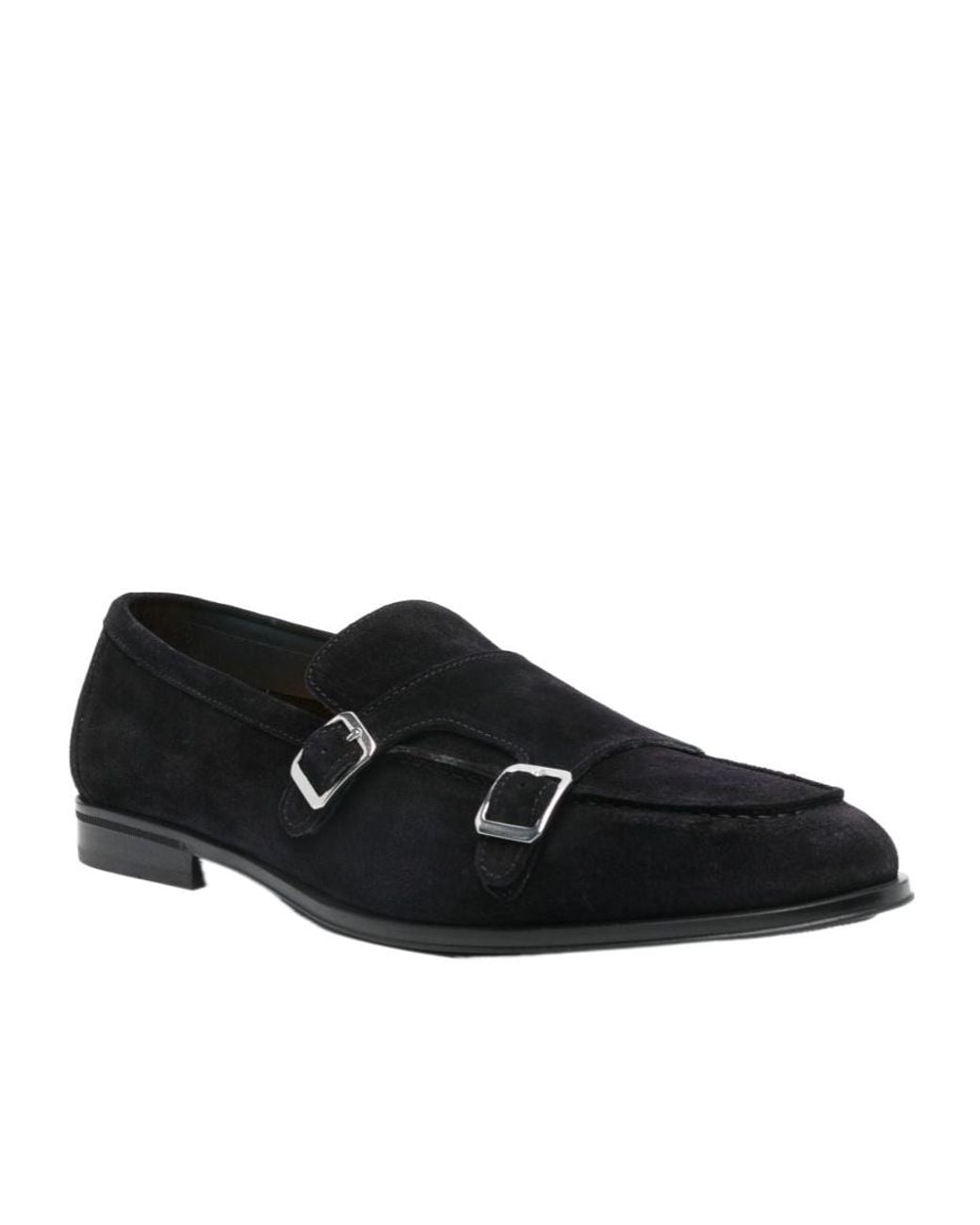 Doucal's Black Double Buckle Monk Shoes for men