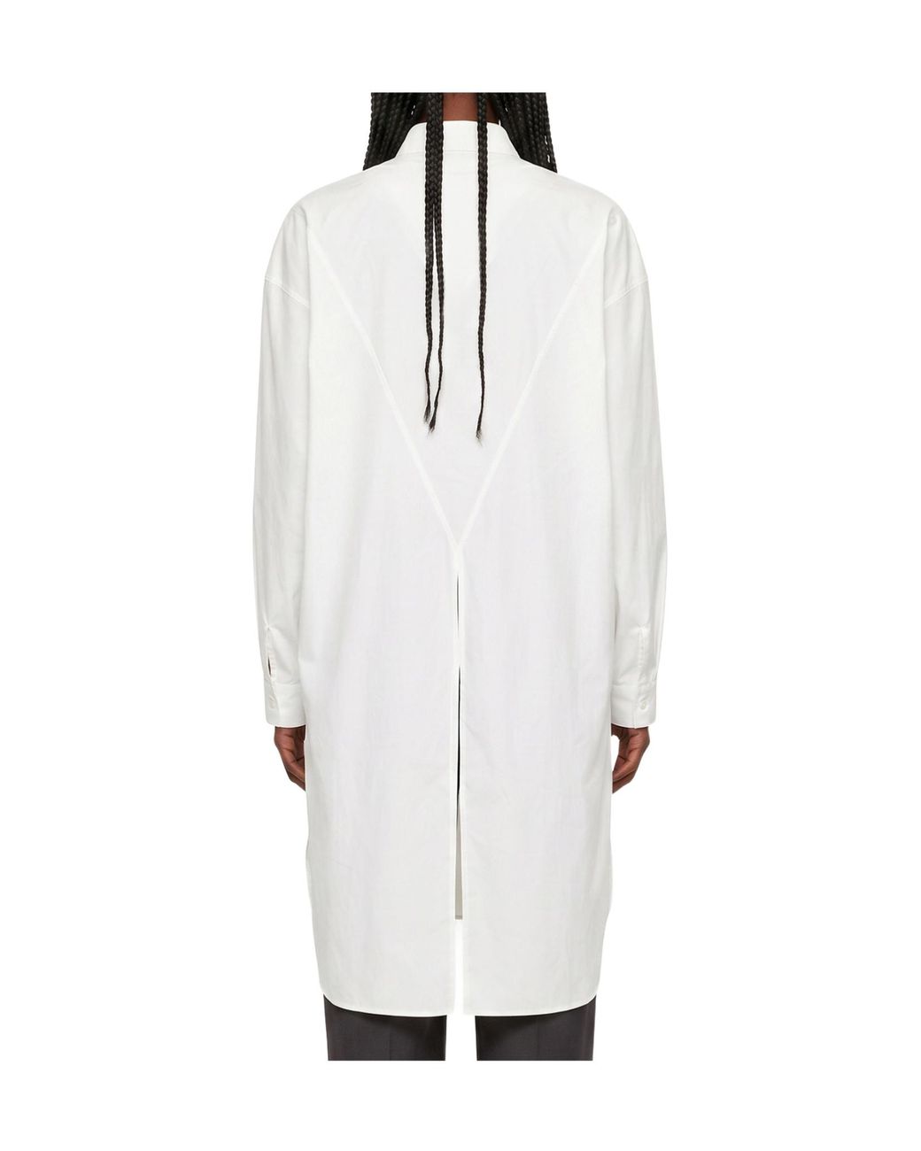 DARKPARK White Pleated Curved Hem Shirt