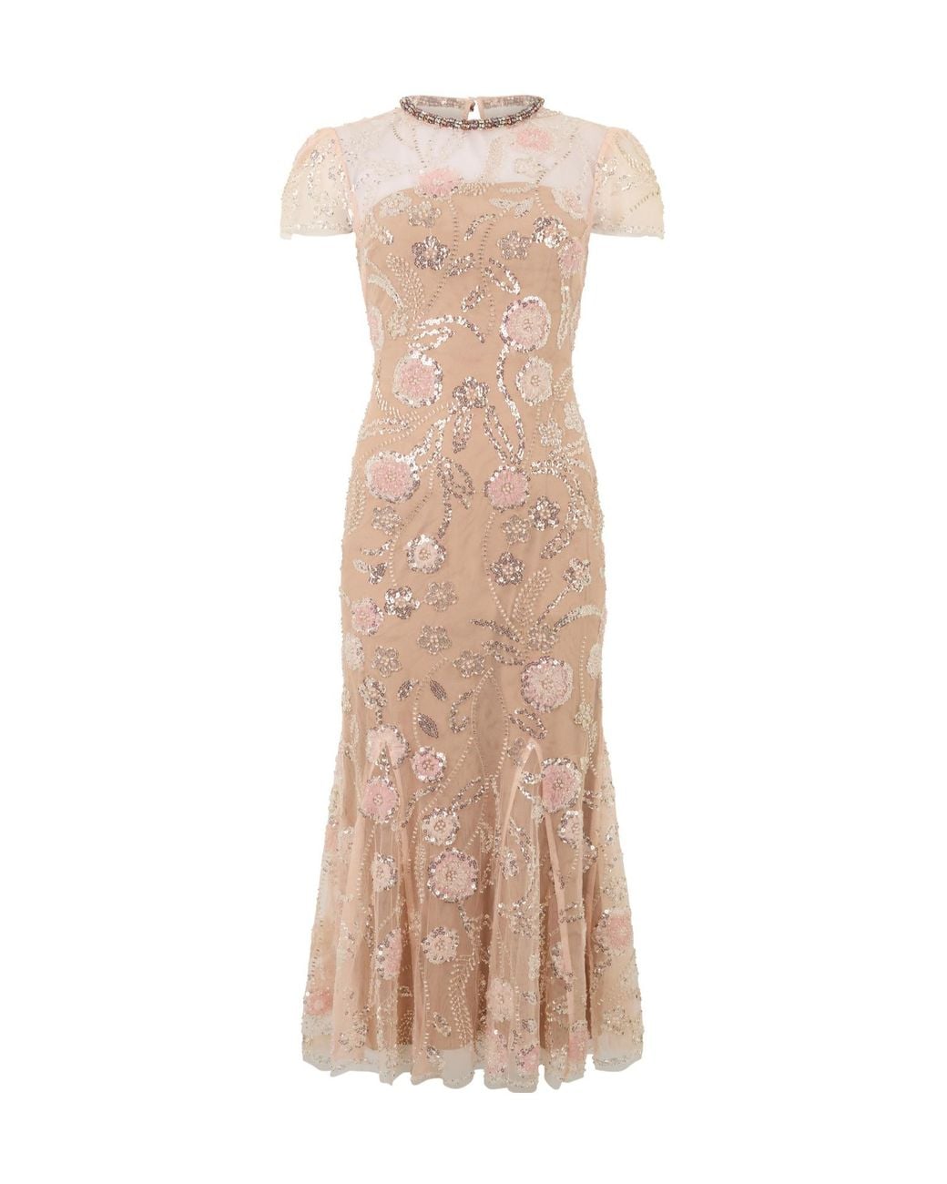 Self-Portrait Natural Flower Sequin Embellished Midi Dress