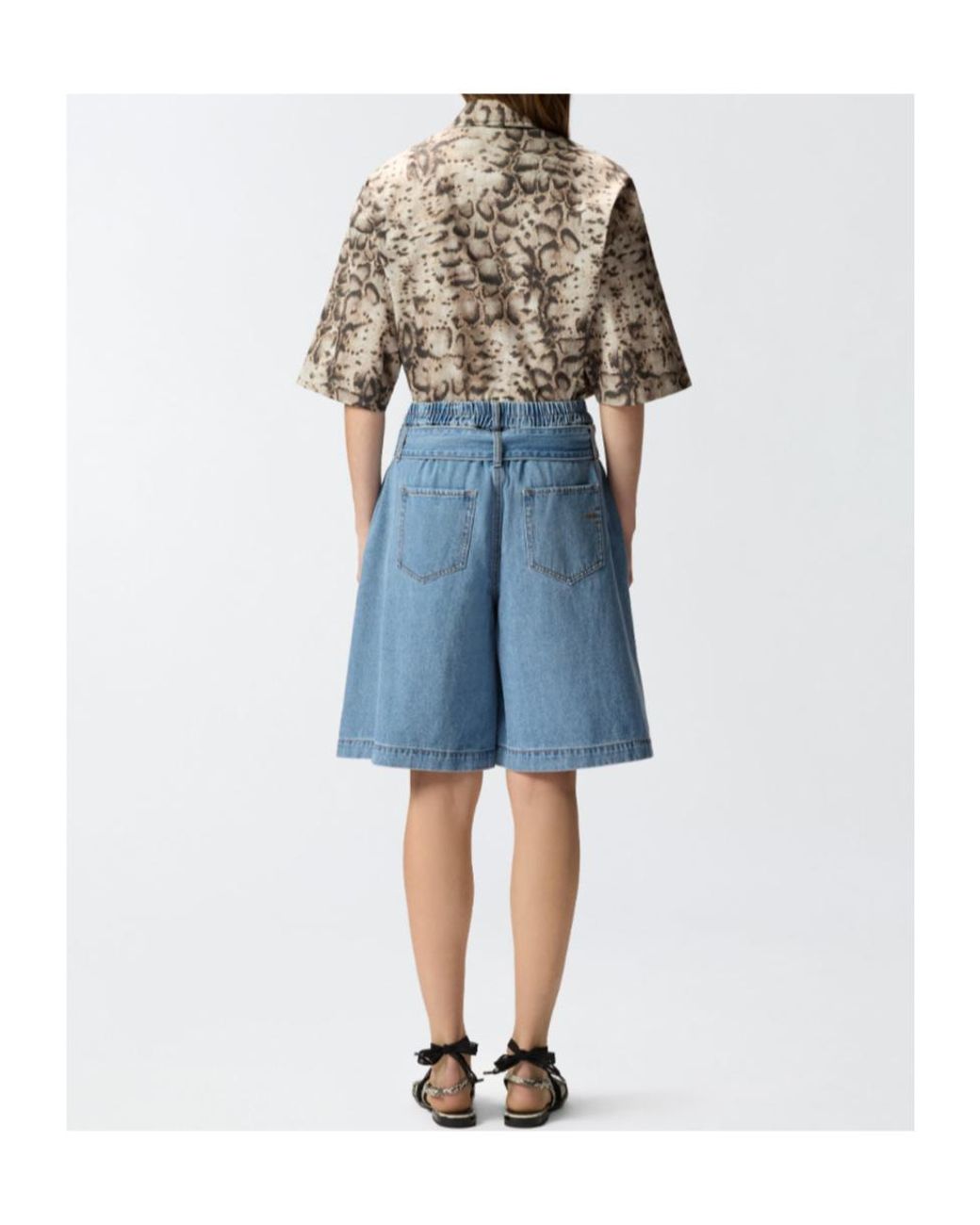 Pinko Blue Wide-Leg Denim Bermuda Shorts With Belt