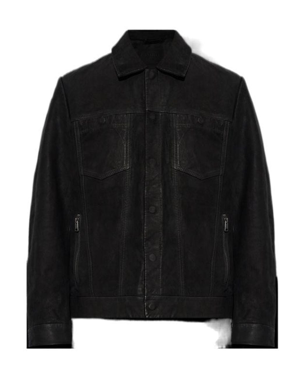 AllSaints Black Classic Single-Breasted Leather Jacket for men