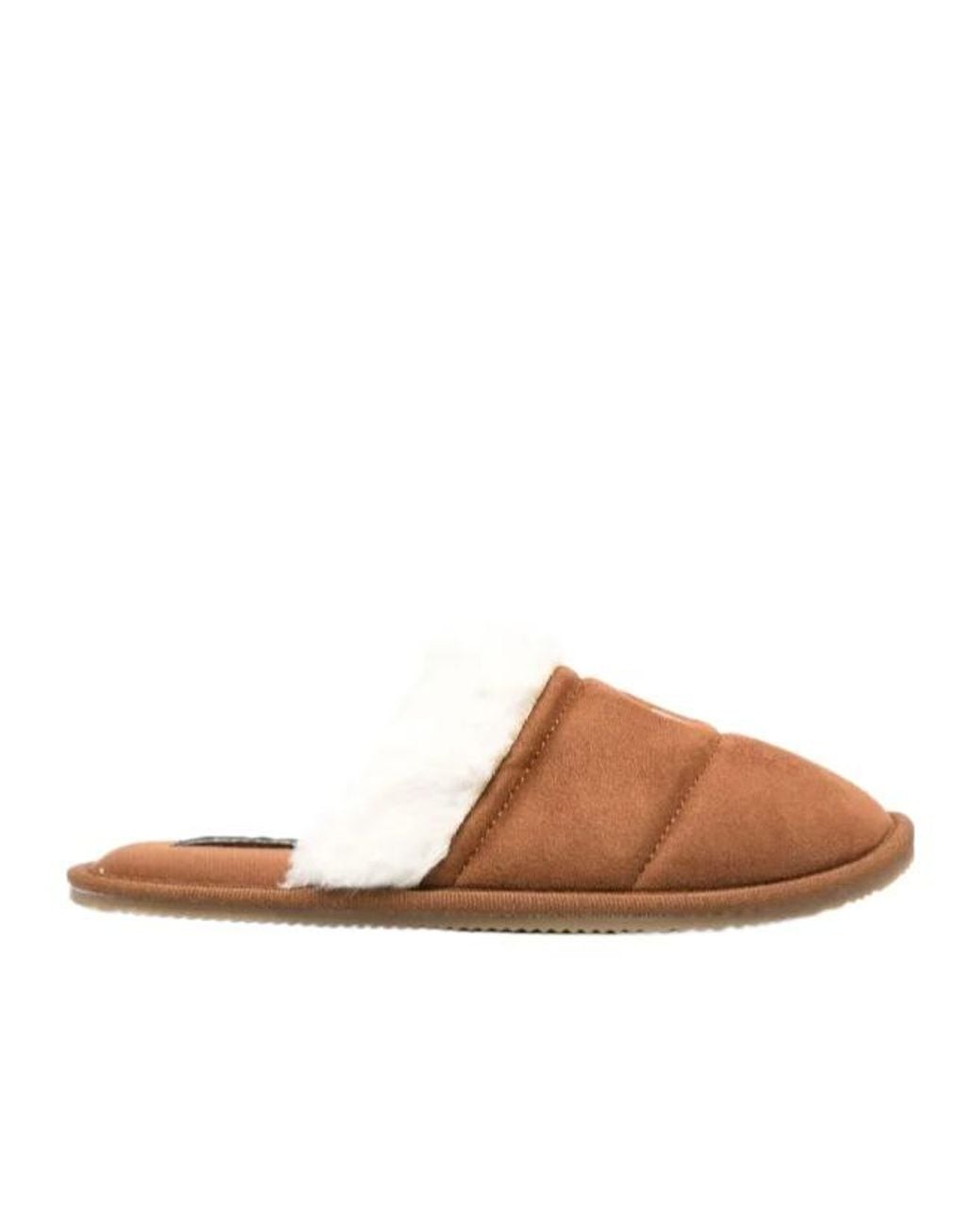 Polo Ralph Lauren Brown Embroidered-Logo Faux-Fur Slippers