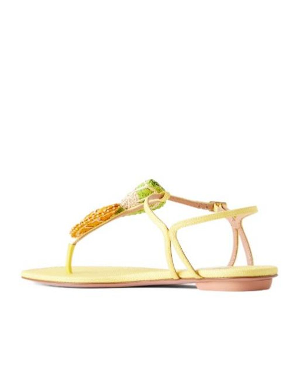 Aquazzura Yellow Embellished Raffia-Effect Thong Sandals