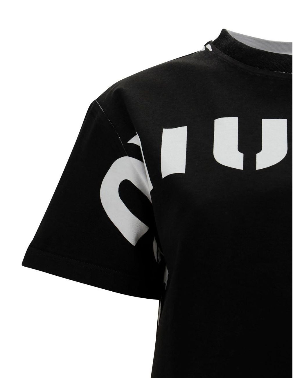 Miu Miu Black Printed Cotton T-Shirt