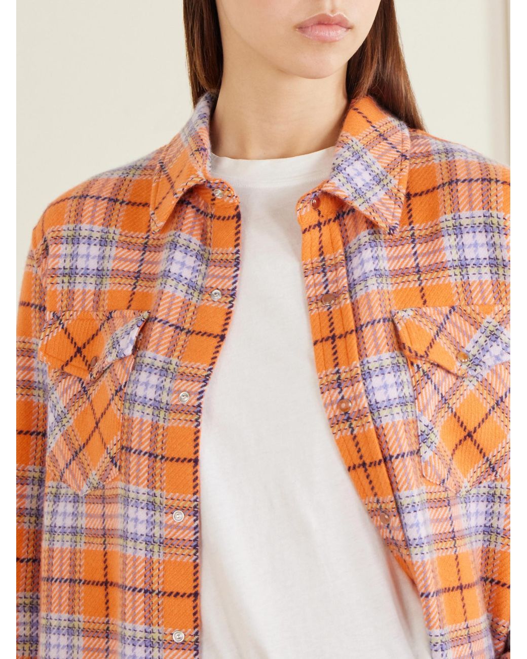 God's True Cashmere Orange Midnight Sun Checked Cashmere Shirt