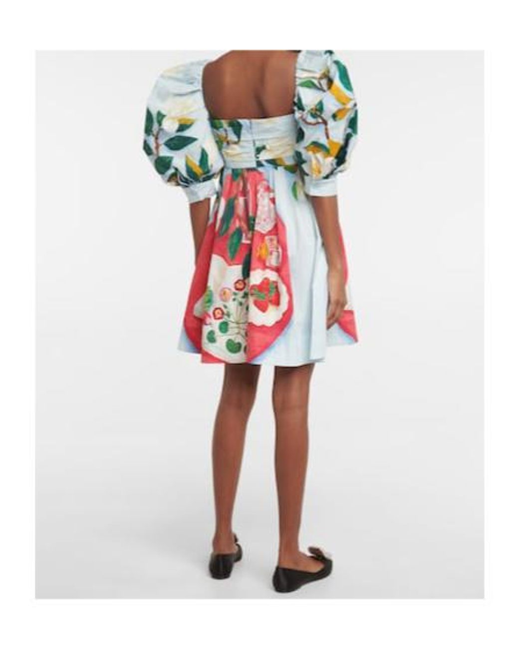 Oscar de la Renta White Tablescape Puff-Sleeve Cotton Poplin Minidress