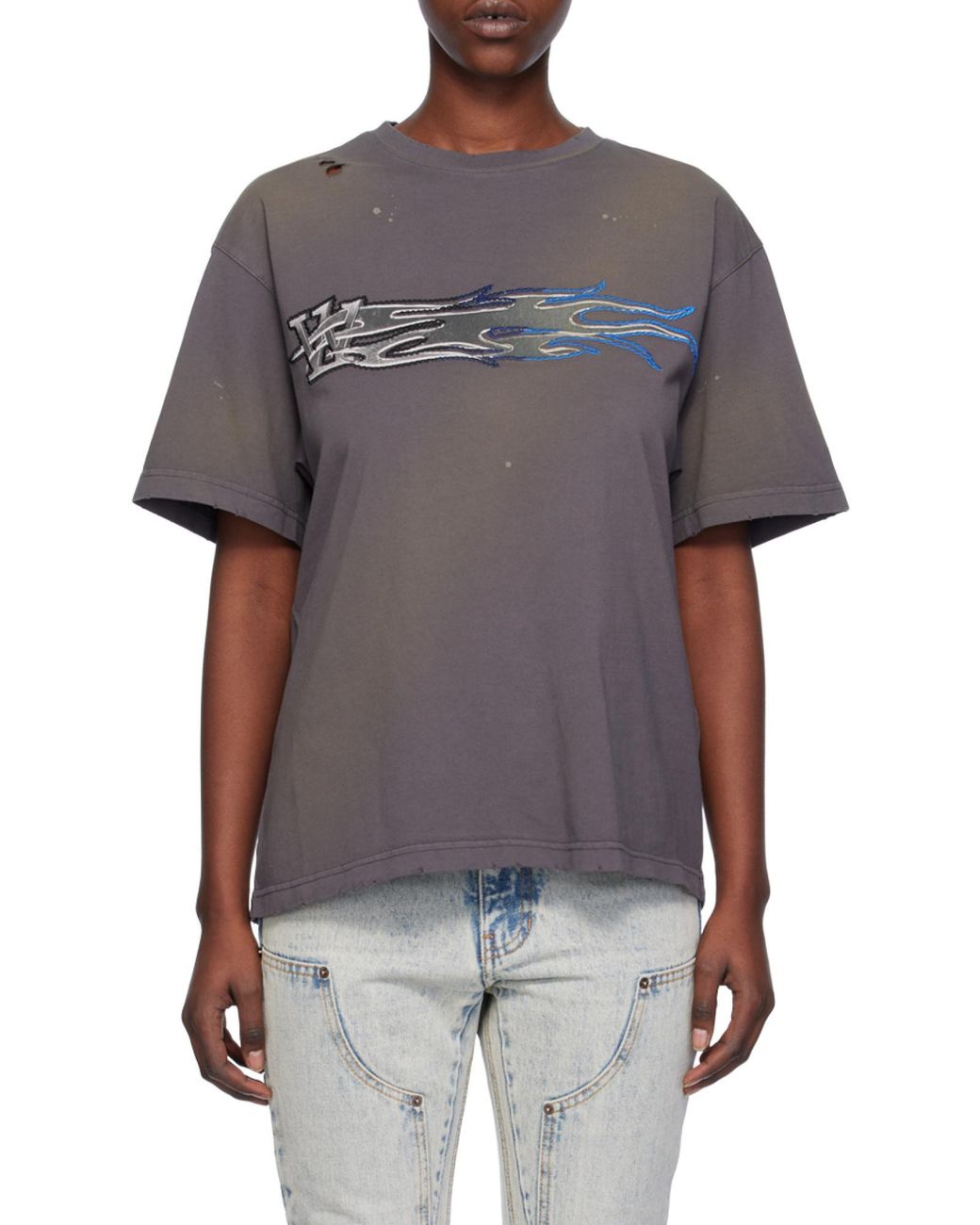 we11done Black Graphic-Print Cotton T-Shirt for men