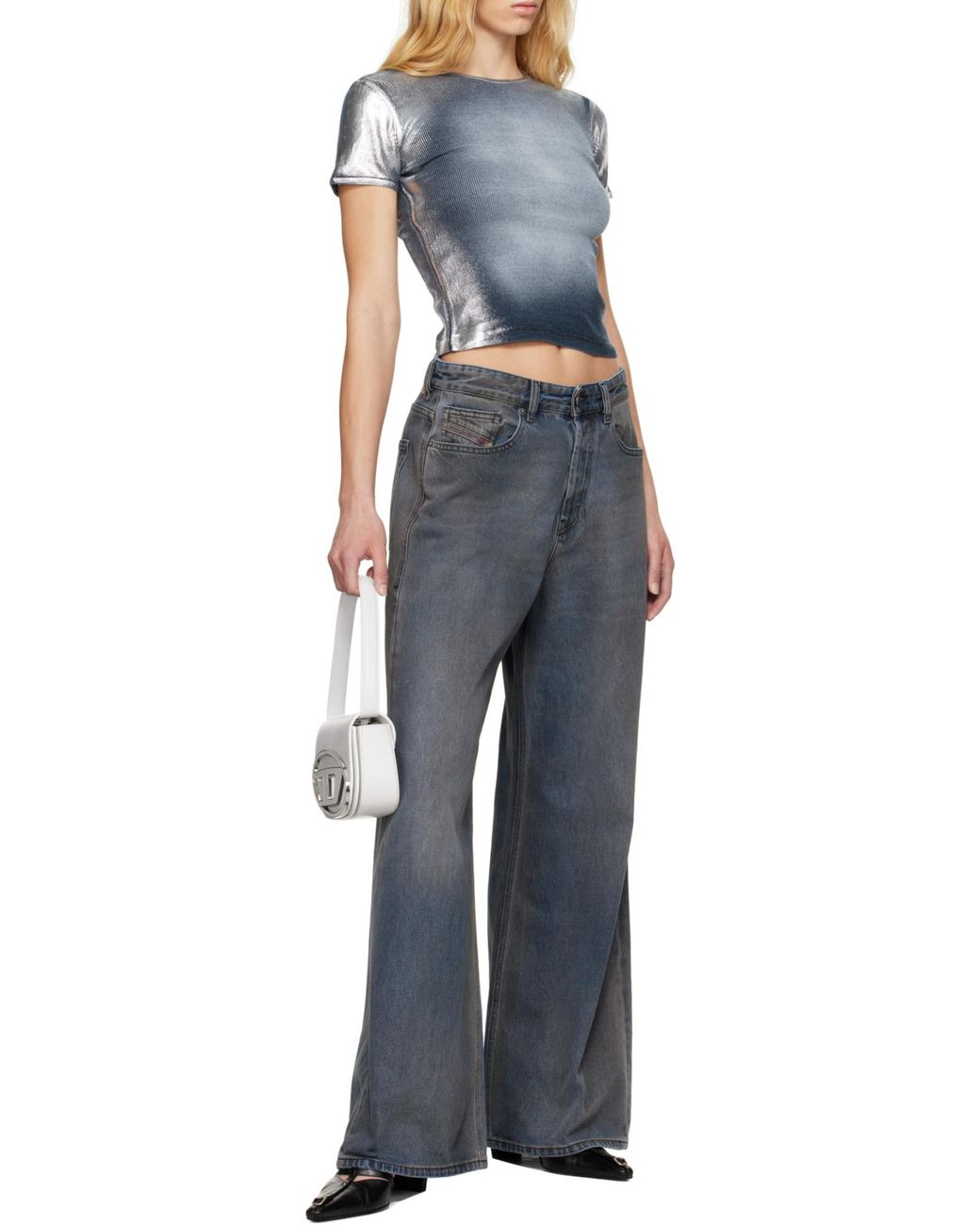 DIESEL Blue T-Ele-Long-Q1 Faded Metallic T-Shirt