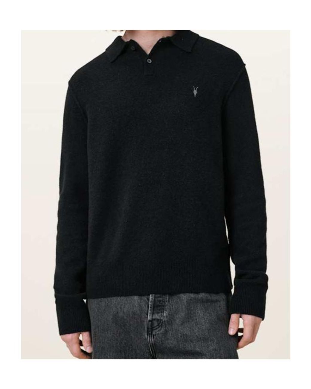 AllSaints Black Polo Knit Sweater for men