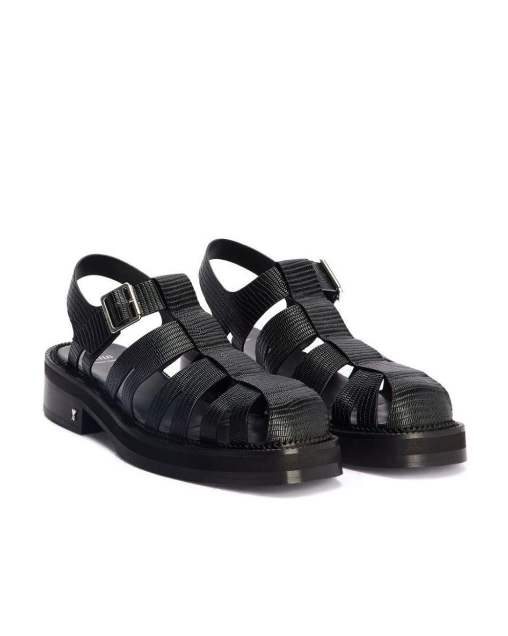 AMI Black Caged Ankle Strap Sandals for men
