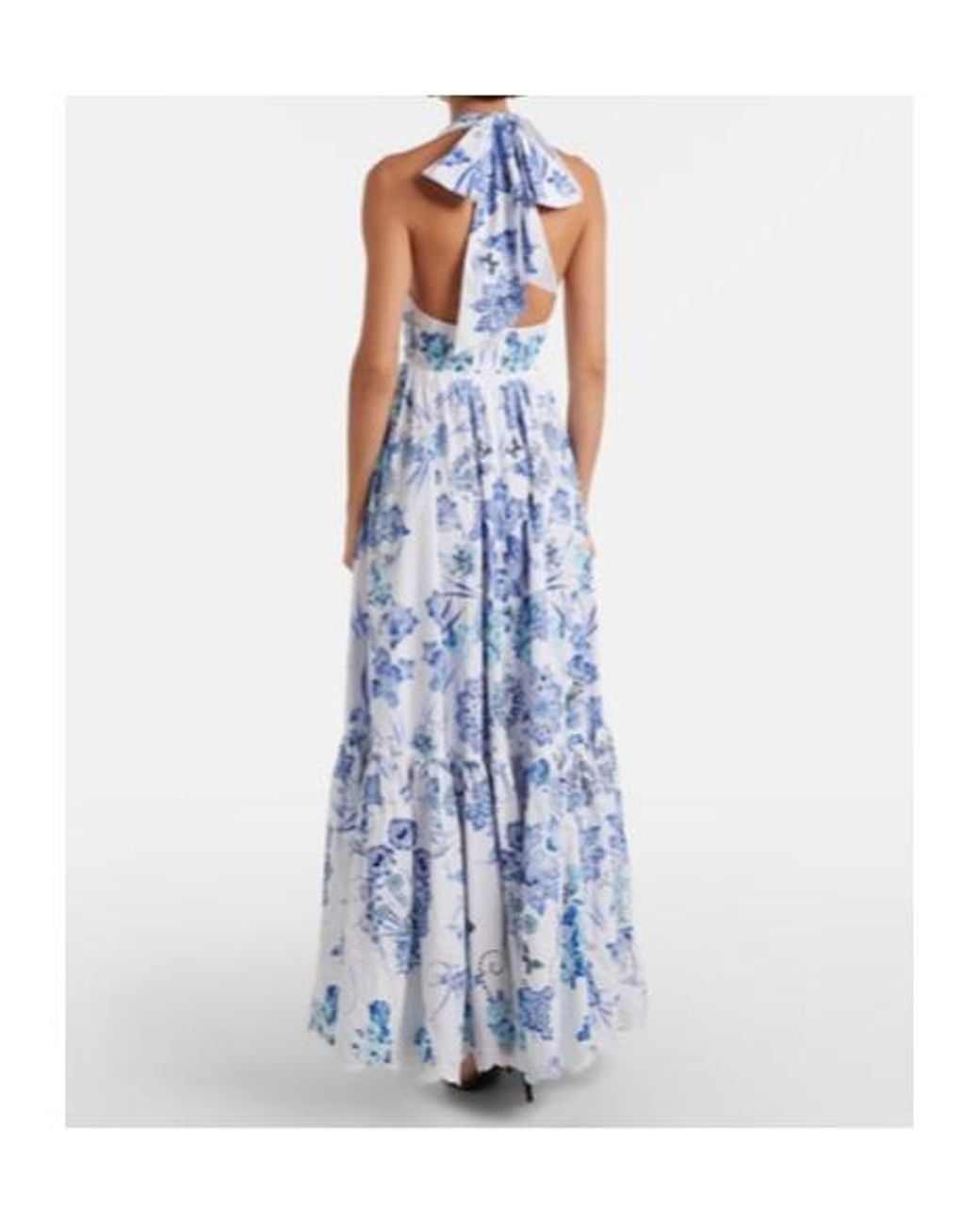 Camilla Blue Embellished Halterneck Cotton Poplin Maxi Dress