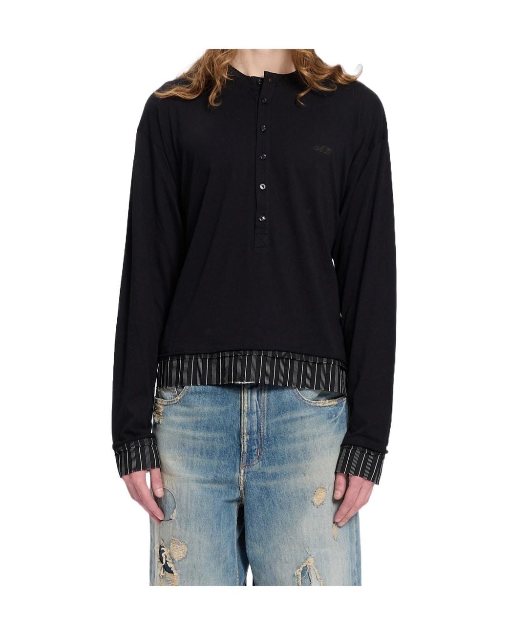 Ann Demeulemeester Black Las Serafino Long-Sleeved T-Shirt for men