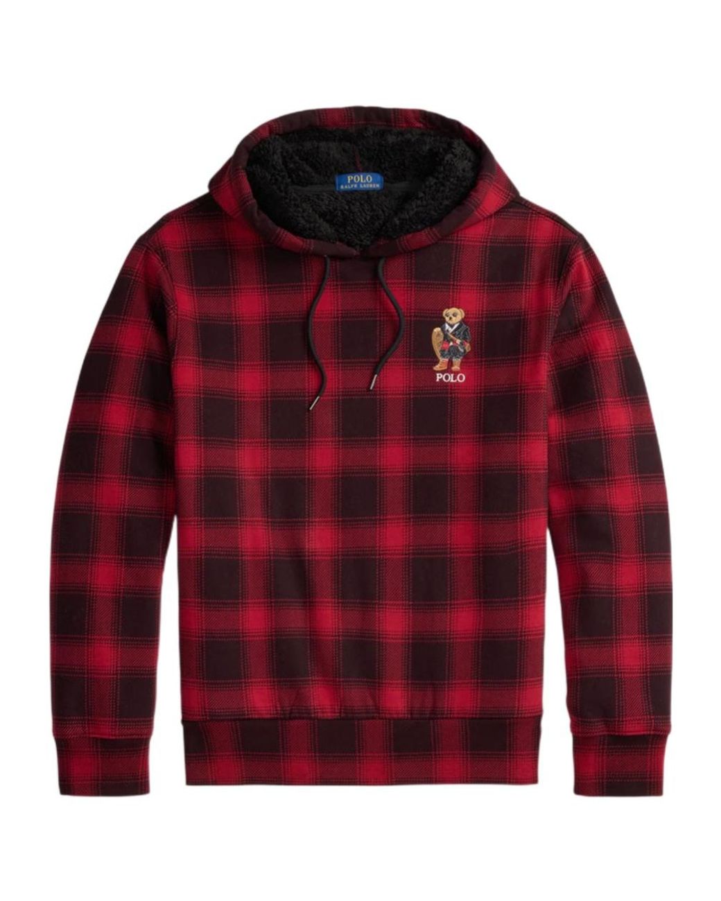 Ralph Lauren Red Polo Polo Bear Plaid Hoodie for men