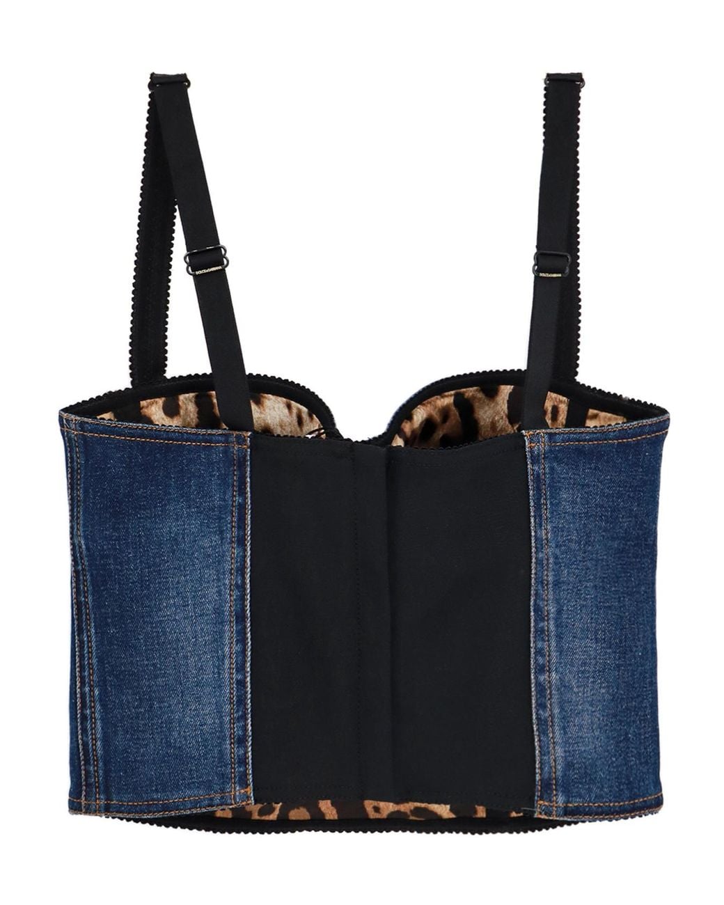 Dolce & Gabbana Blue Logo Plaque Denim Bustier Top