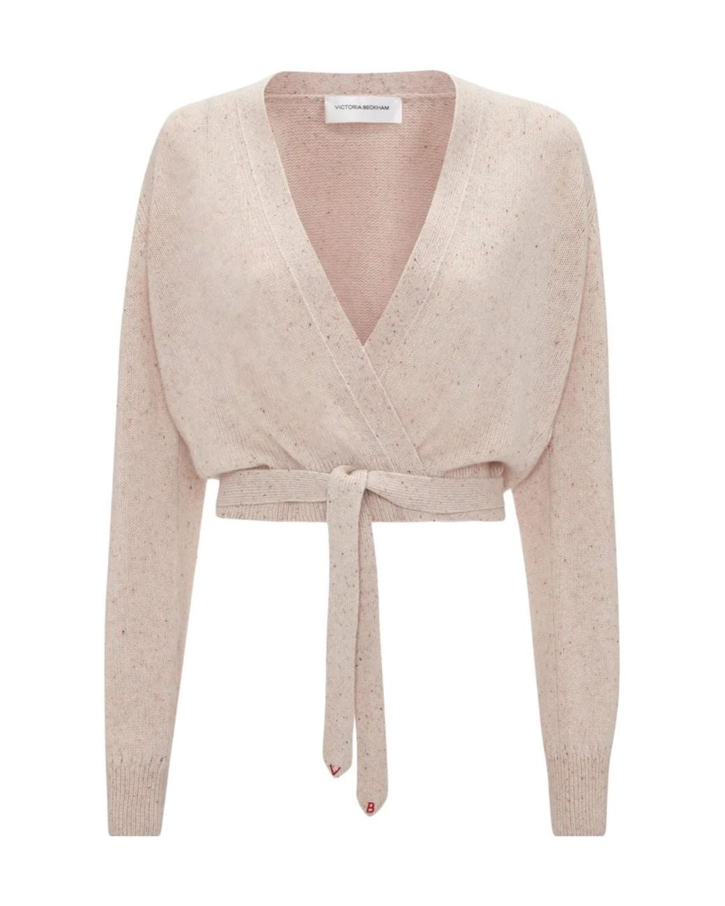 Victoria Beckham Natural Wrap-Front Cashmere Cardigan