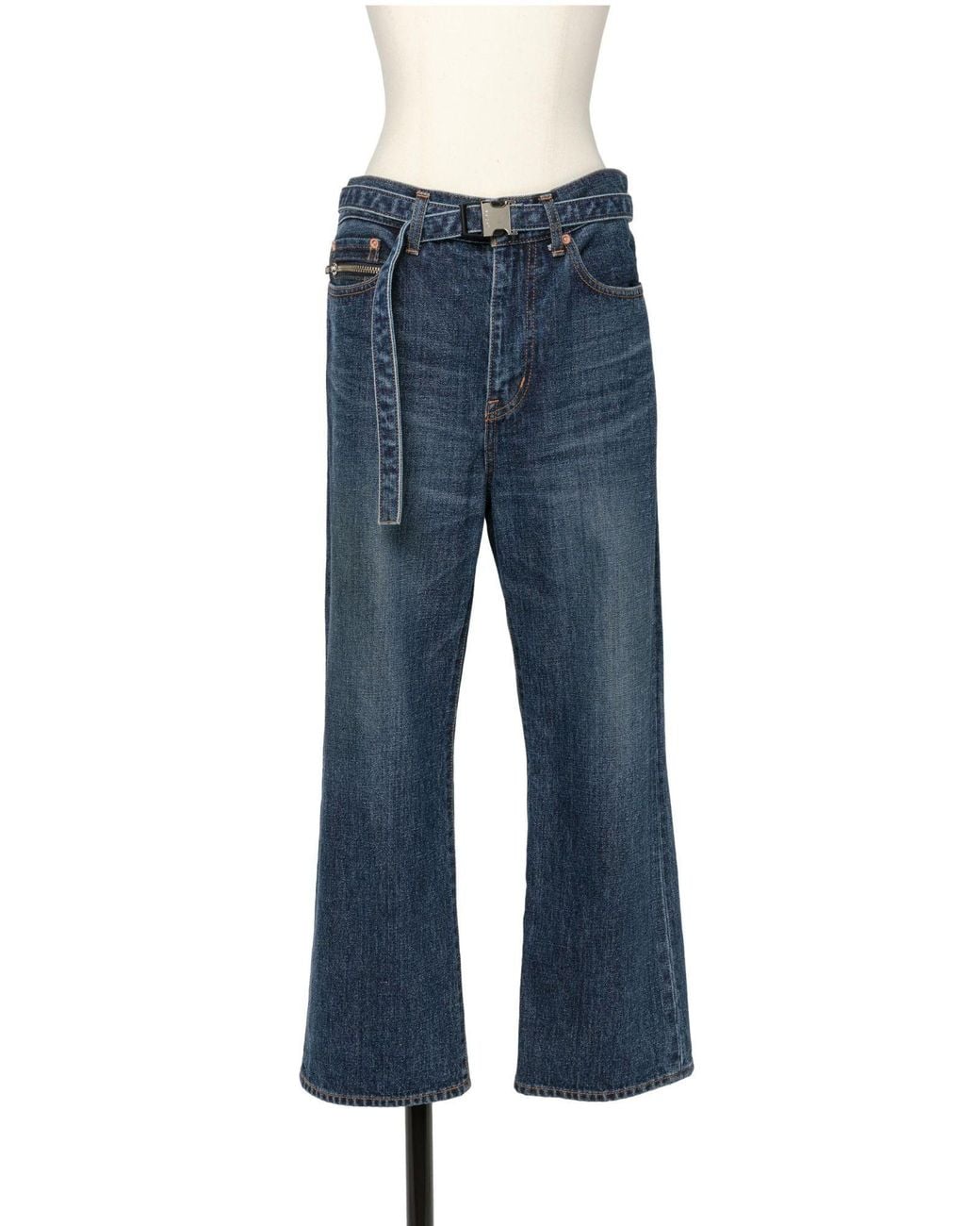 Sacai Blue Boot Cut Belted Denim Jeans