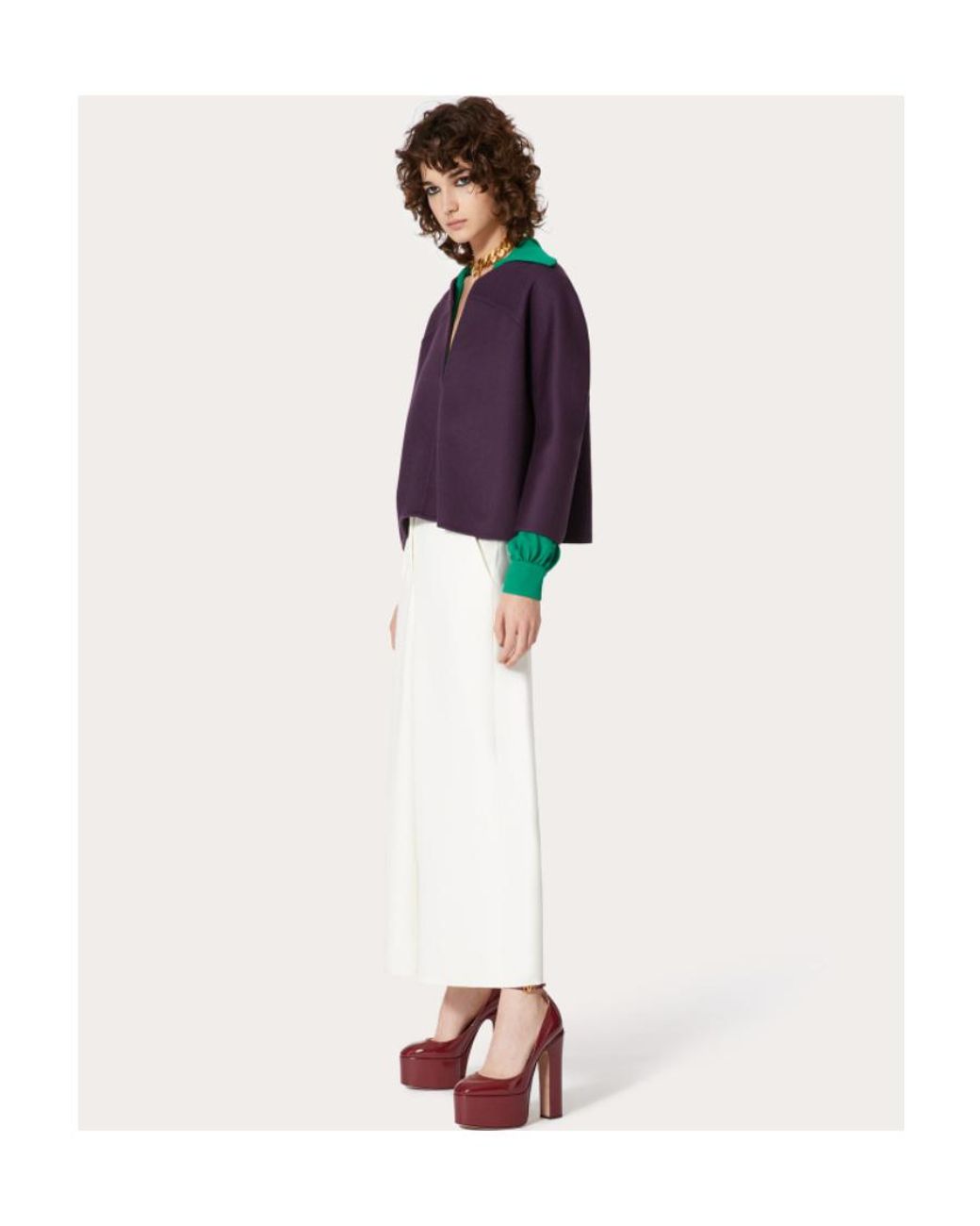Valentino Purple V-Neck Cropped-Sleeve Knitted Top
