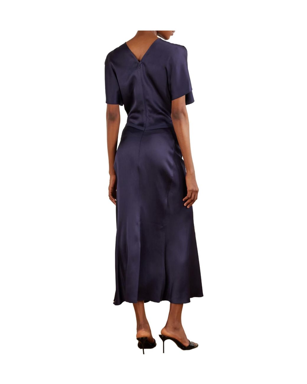 Victoria Beckham Blue Gathered Satin Midi Dress