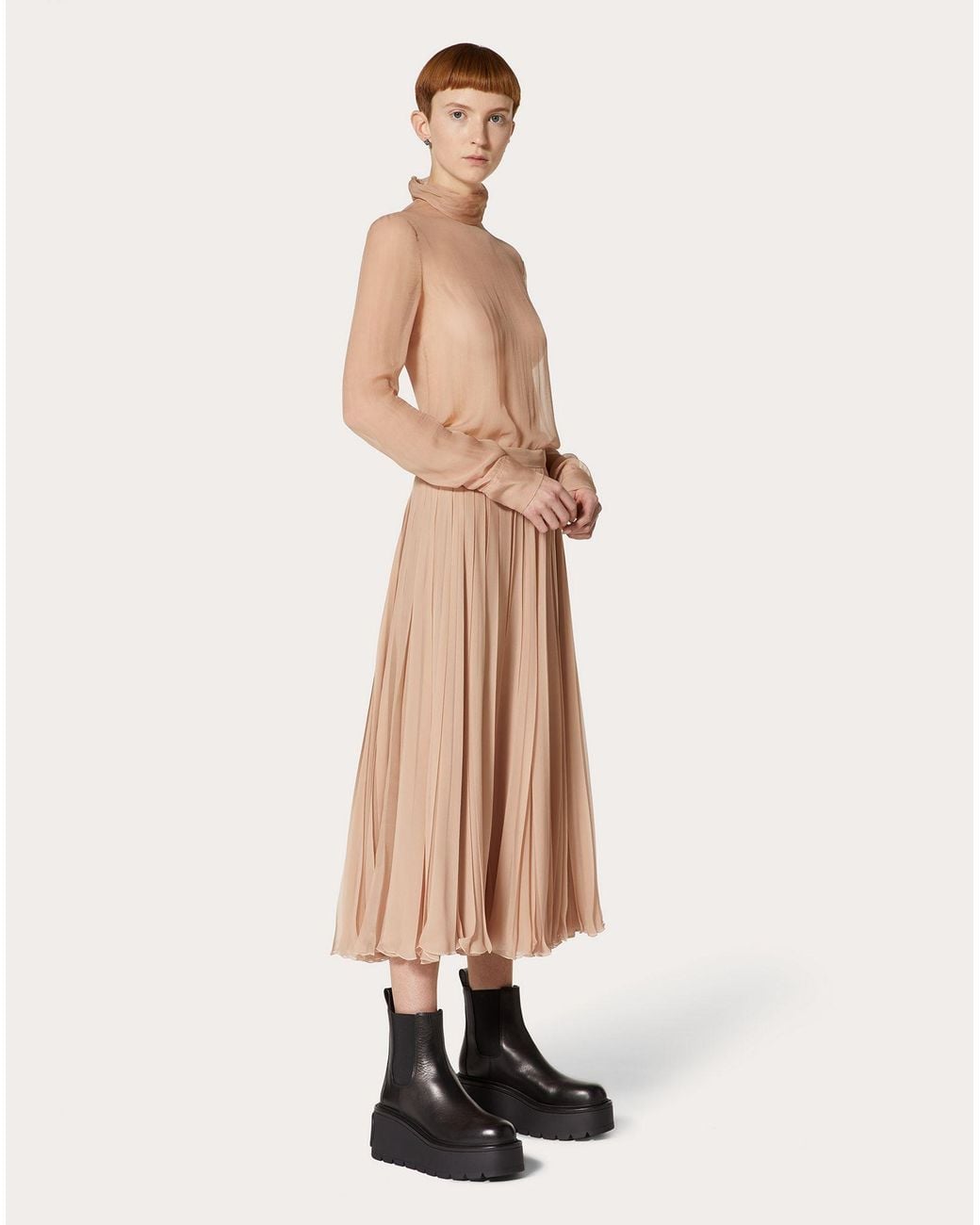 Valentino Natural Pleated Mid-Length Skirt
