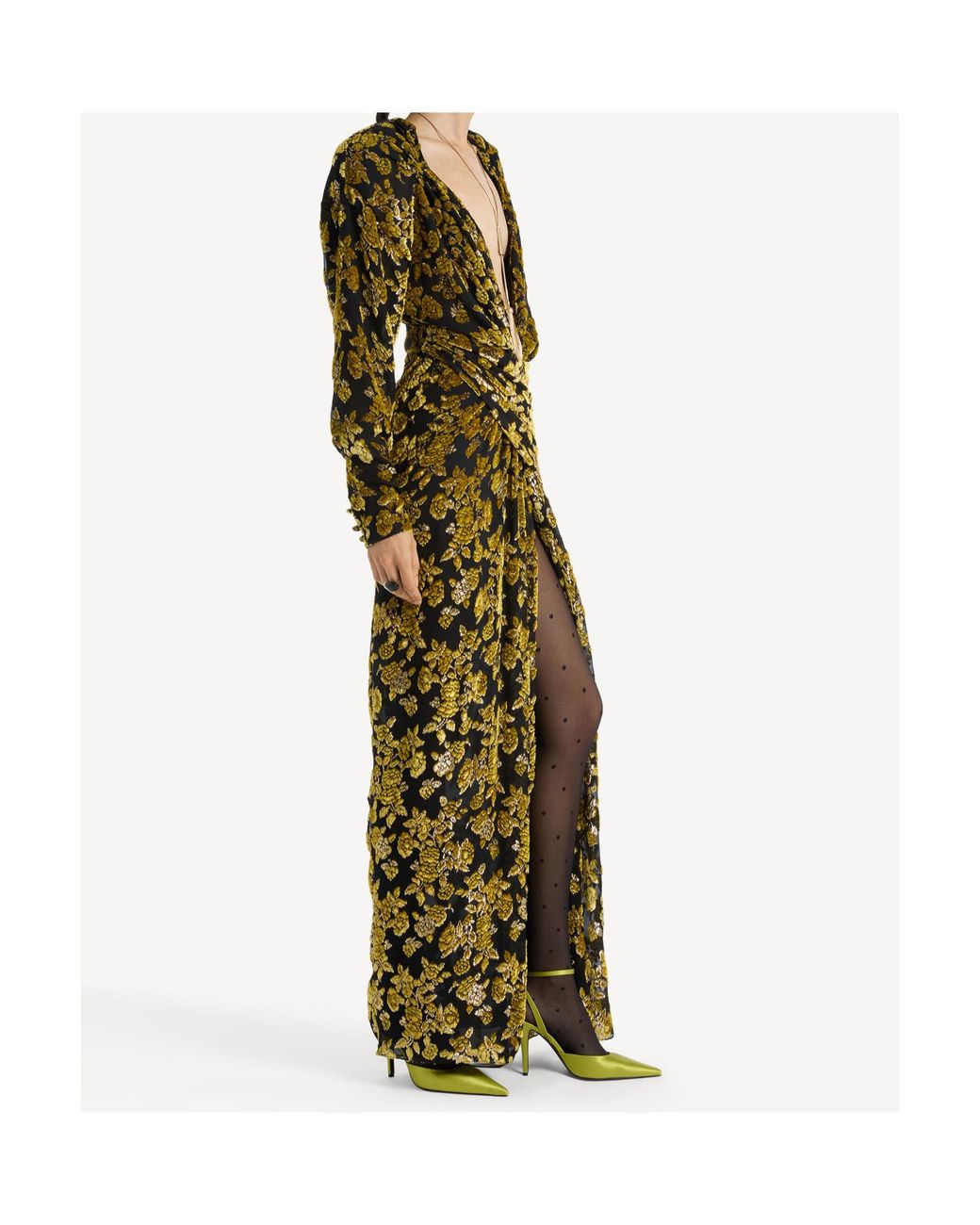 Balmain Green Long Velvet Jacquard Dress