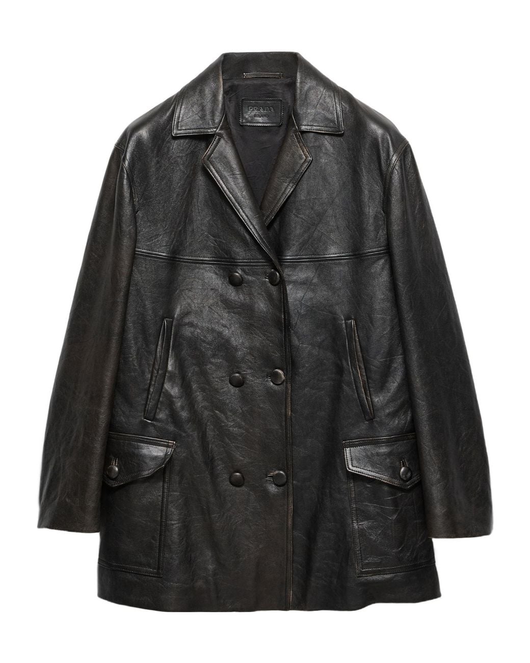 Prada Black Double-Breasted Nappa Leather Caban Jacket