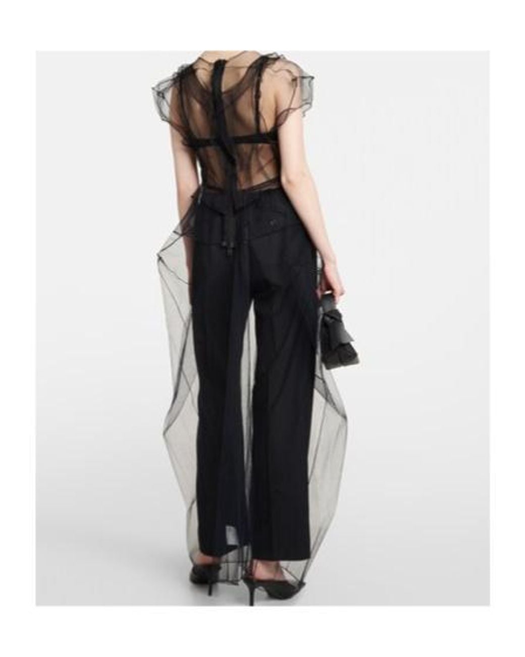 Acne Gray Ruffled Mesh Top