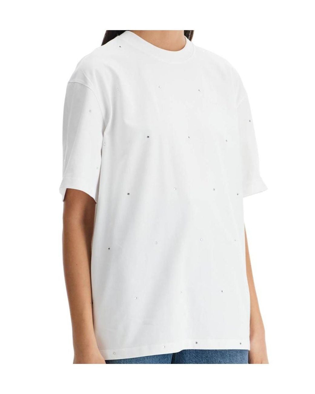 Ganni White Crystal-Embellished Crewneck T-Shirt