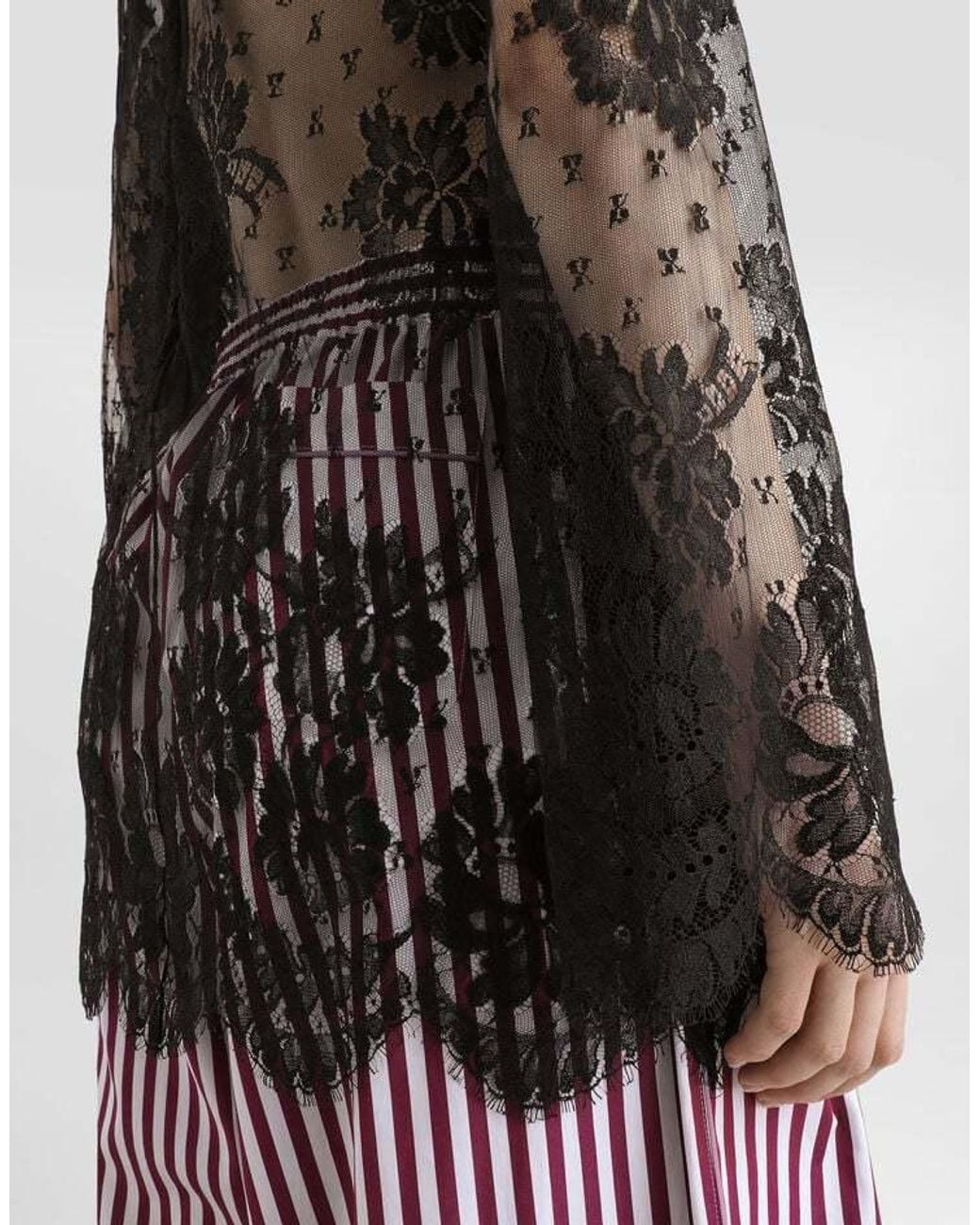 Dolce & Gabbana Black Mock-Neck Sheer Lace Long-Sleeve Mini Dress