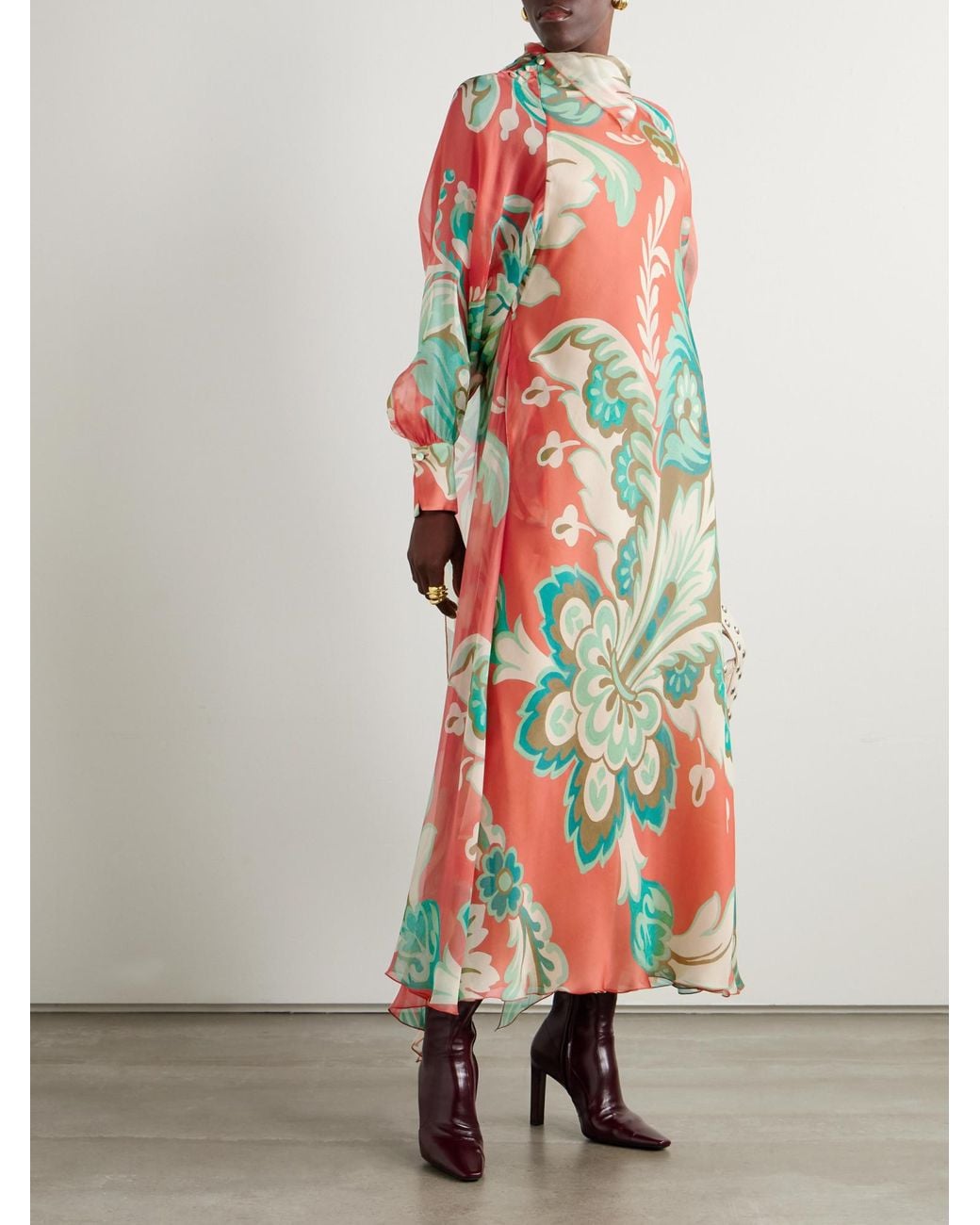 Etro Red Silk-Chiffon Maxi Dress