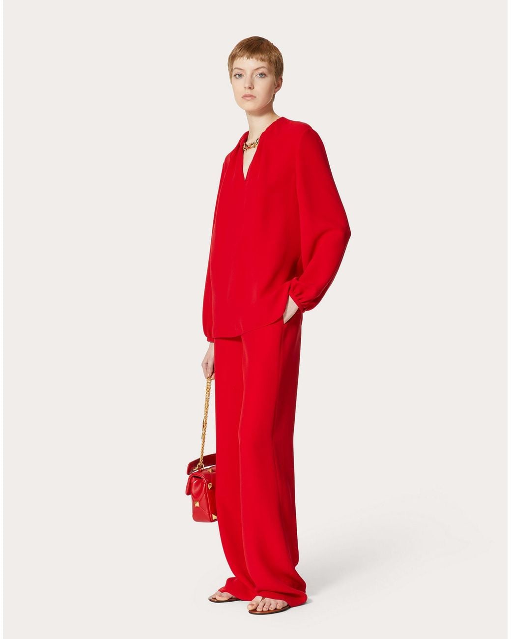 Valentino Red High-Waisted Wide-Leg Trousers