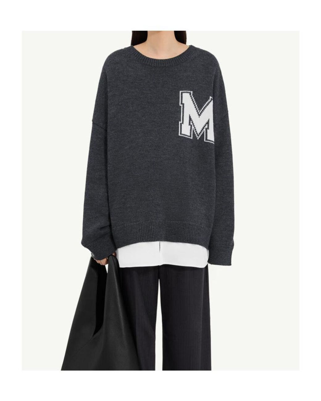 MM6 by Maison Margiela Gray Varsity Knitted Sweater for men