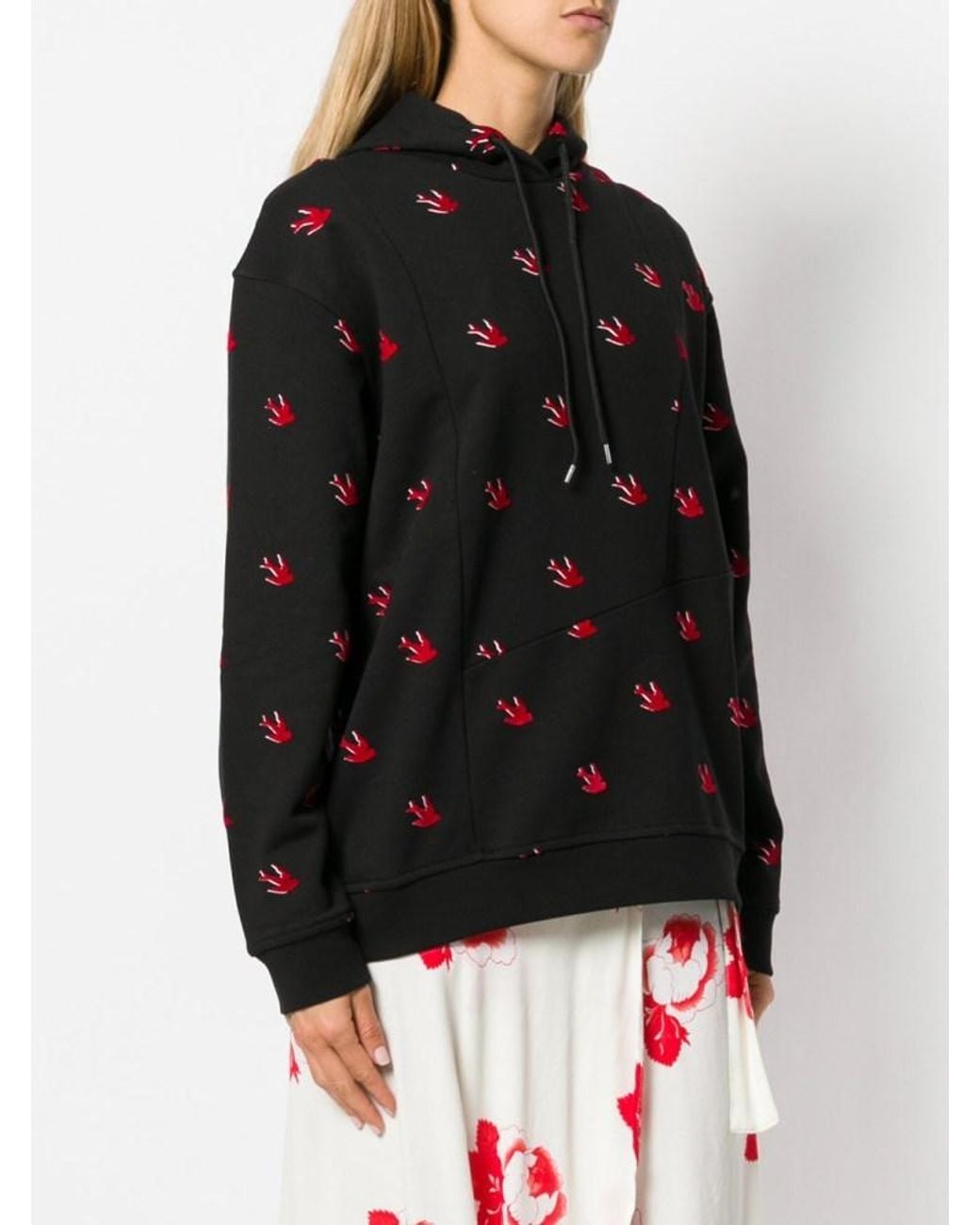 McQ Alexander McQueen Black Swallow Print Hooded Sweatshirt
