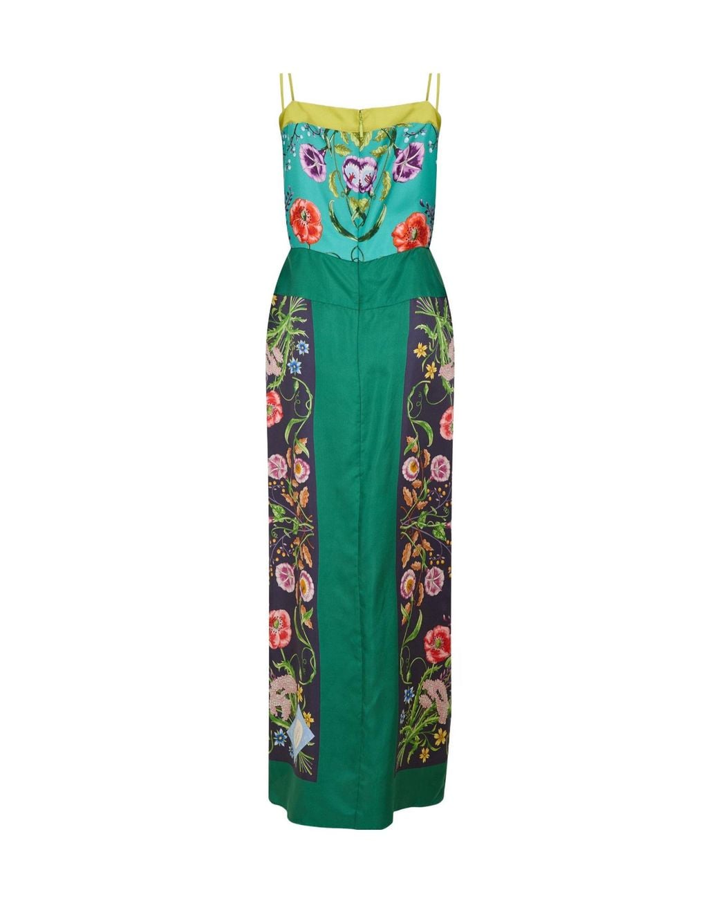Gucci Green Colorblock Floralprint Slip Maxi Dress