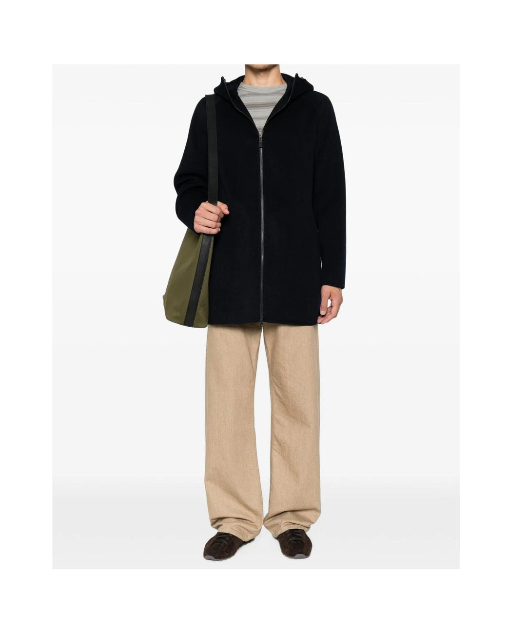 Aspesi Blue Hooded Zip-Up Parka for men