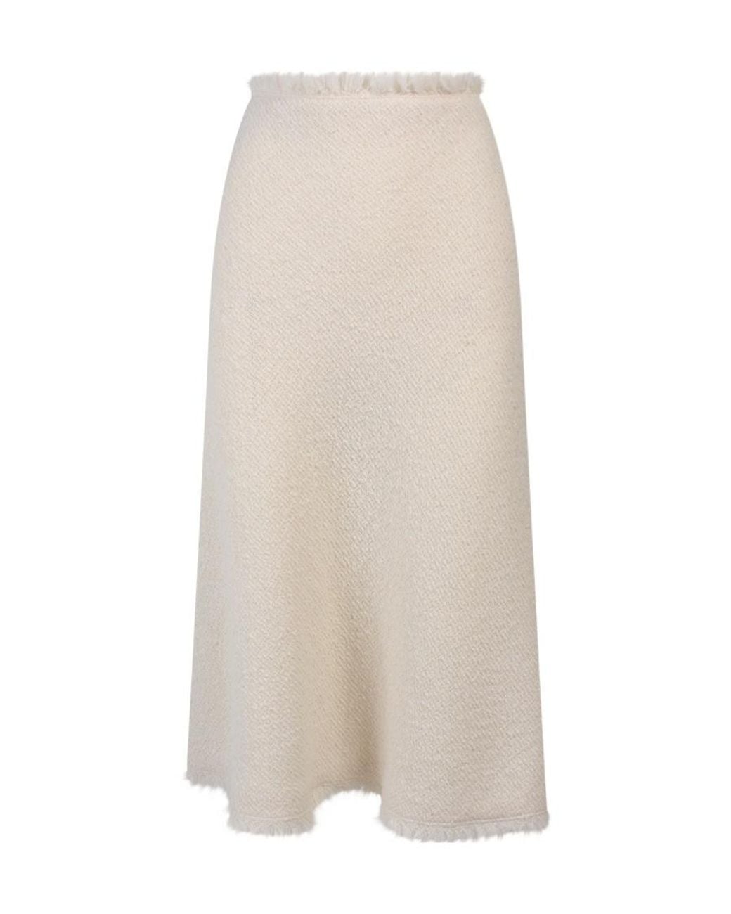 Alberta Ferretti White Flared Frayed Skirt