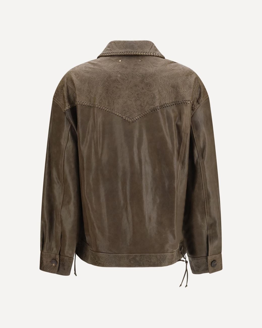 Golden Goose Deluxe Brand Green Babete Leather Jacket With Embossed Details