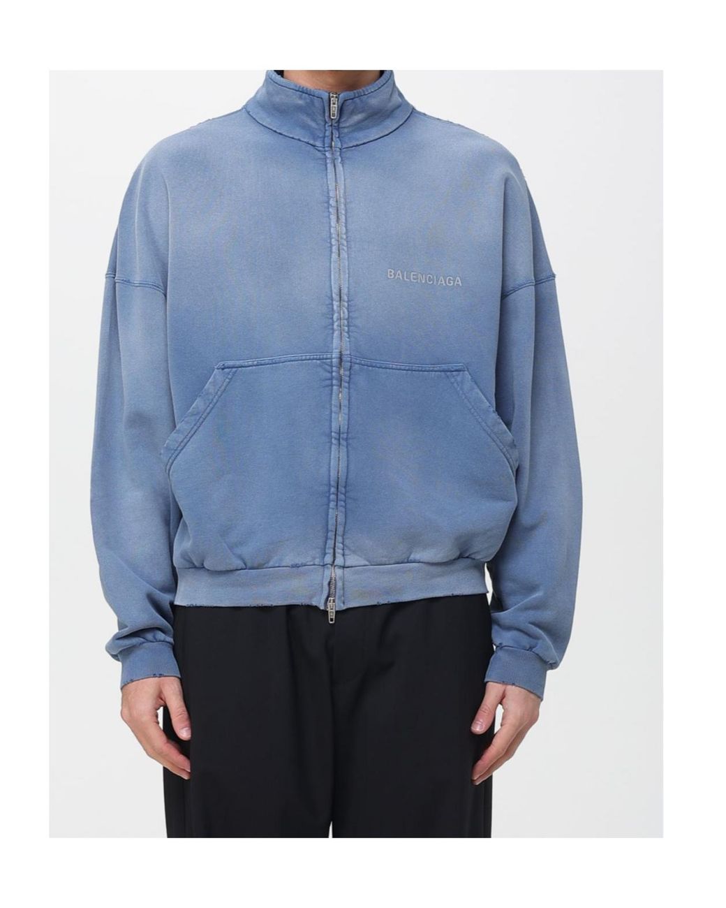 Balenciaga Blue Distressed High Neck Jacket for men