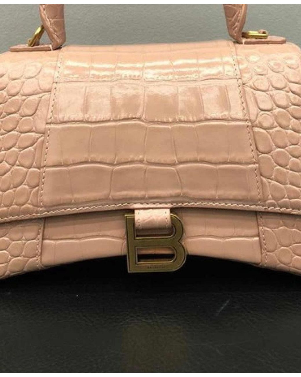 Balenciaga Pink Borsa Hourglass Small Con Lavorazione Coccodrillo Da Donna