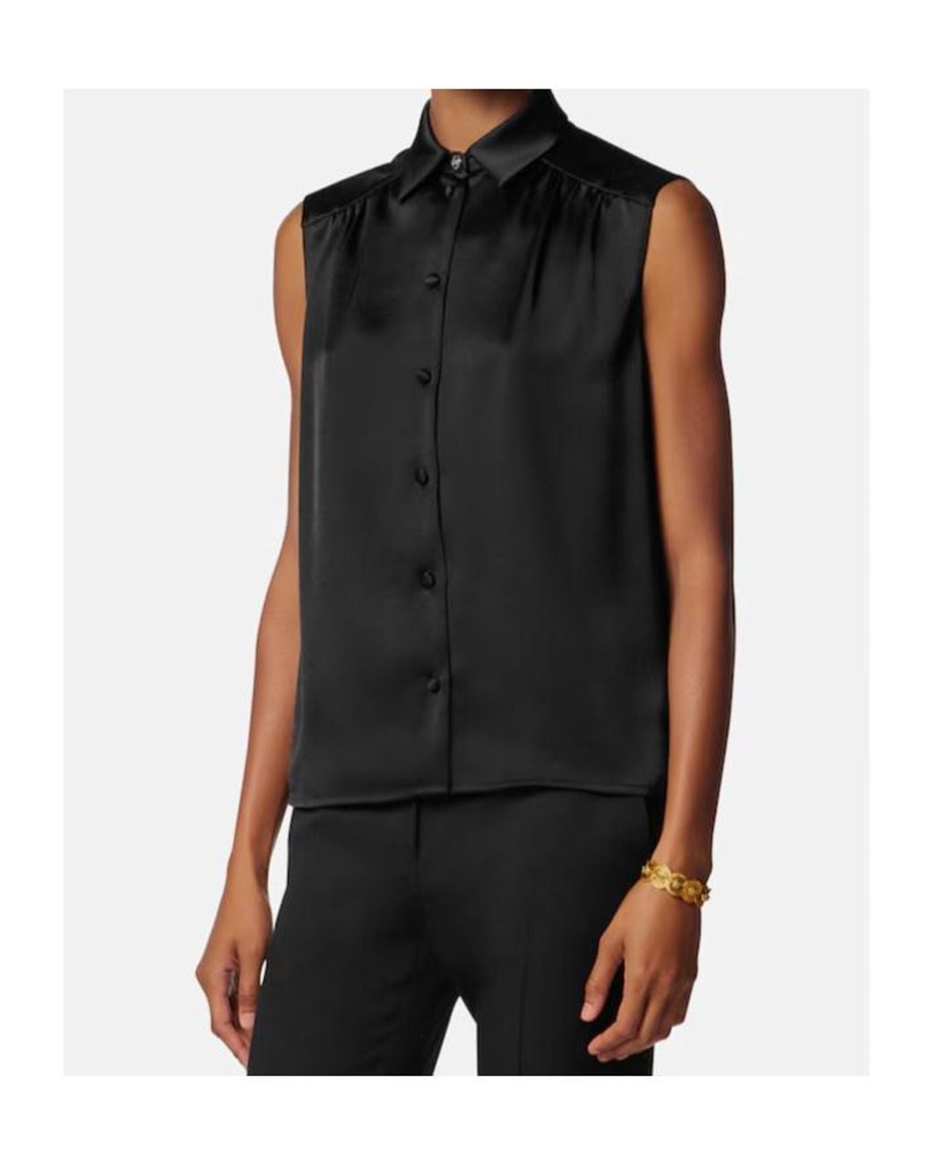 Versace Black Decorative Tie Sleeveless Top