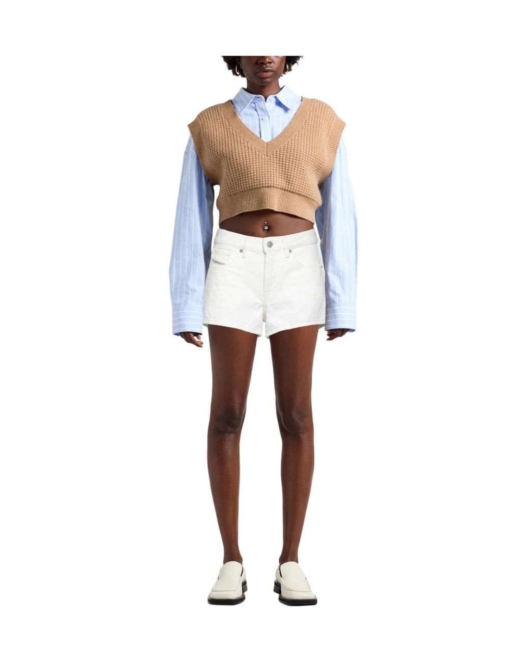 DIESEL White Multicoloured Denim Shorts