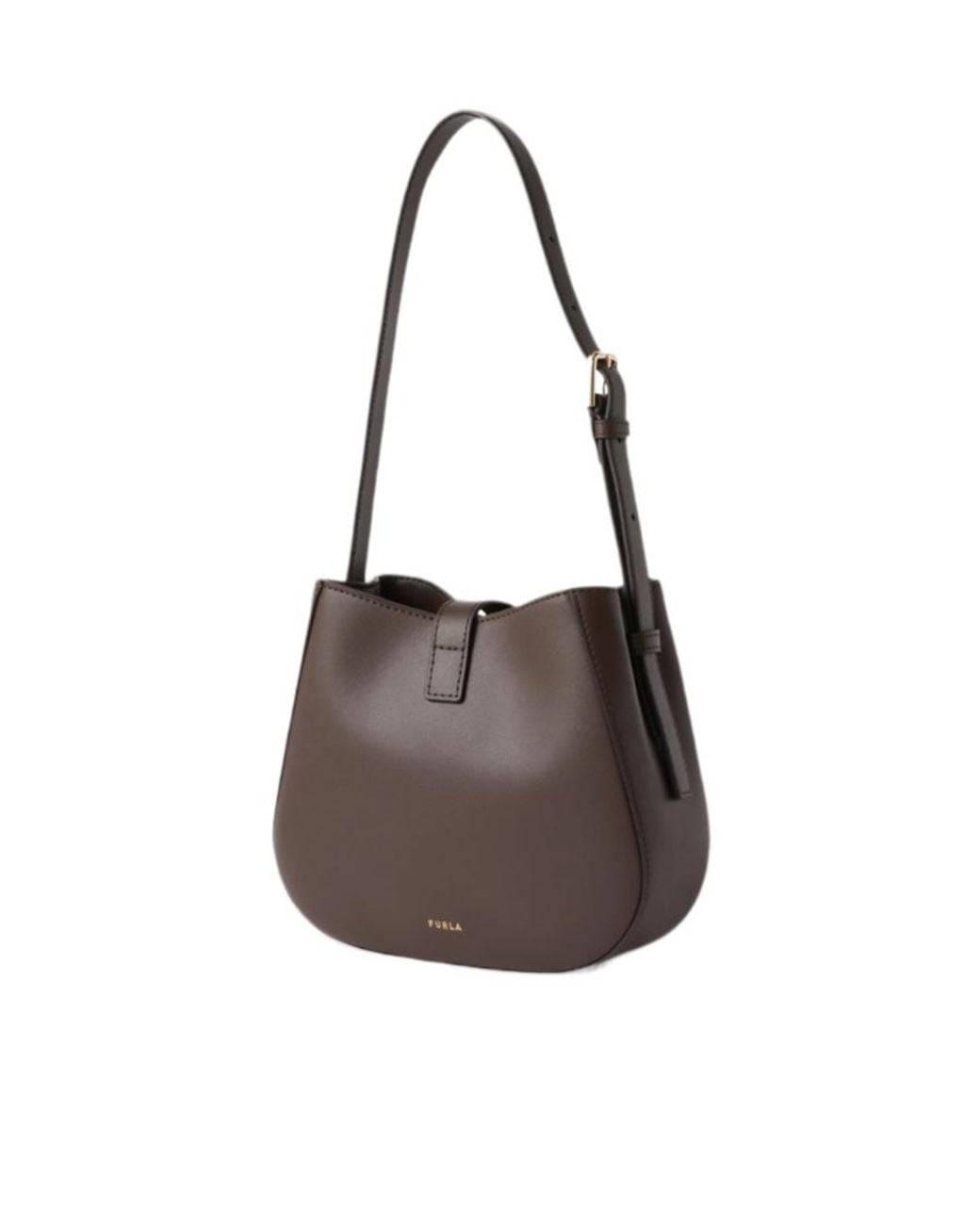 Furla Brown Large Buckle-Detail Leather Bucket Bag
