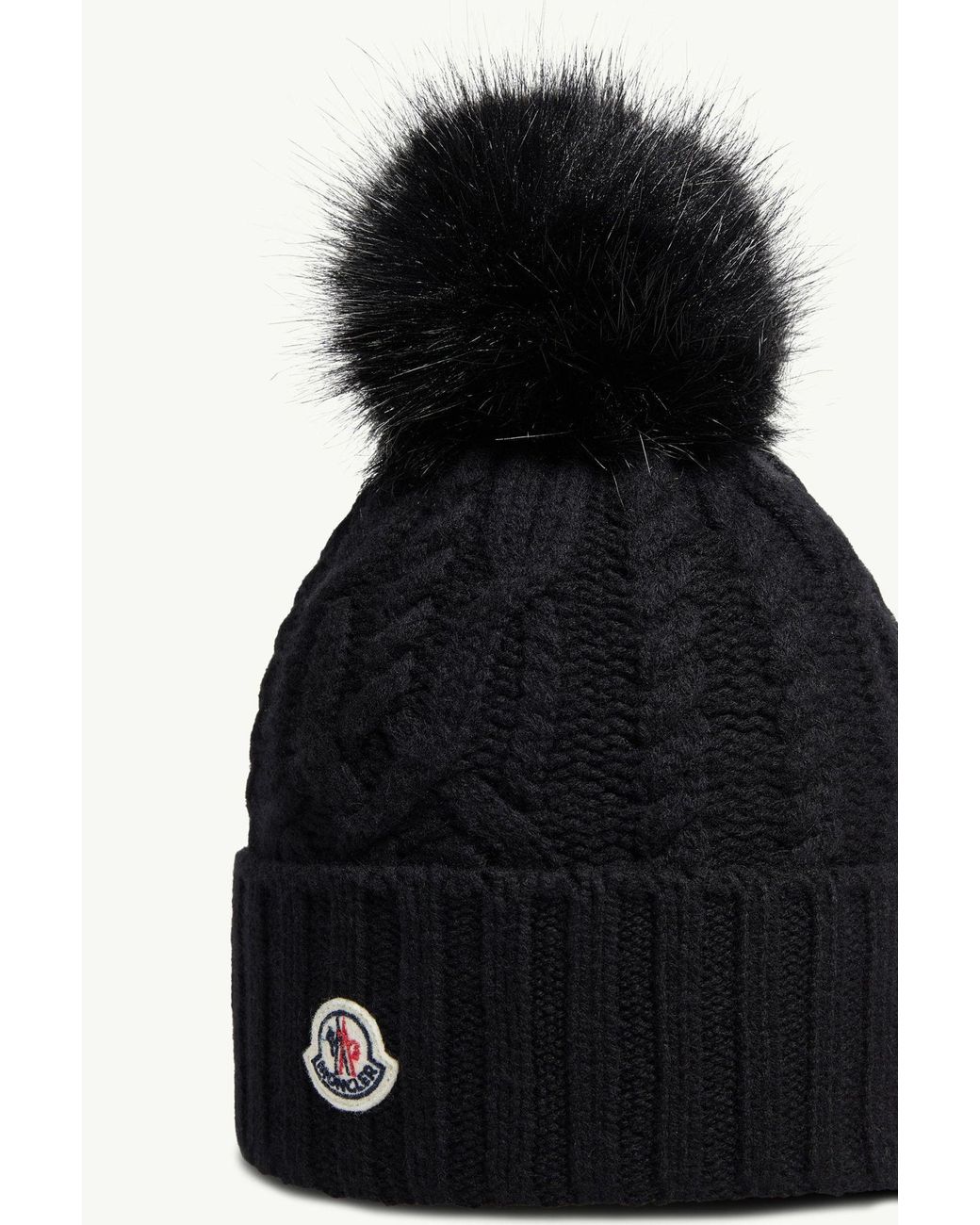 Moncler Black Cable-Knit Pom-Pom Hat