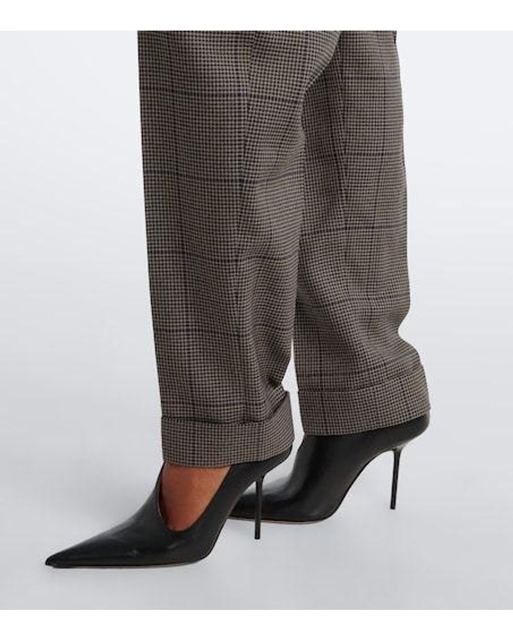 Mugler Gray Checked Wool Straight Pants