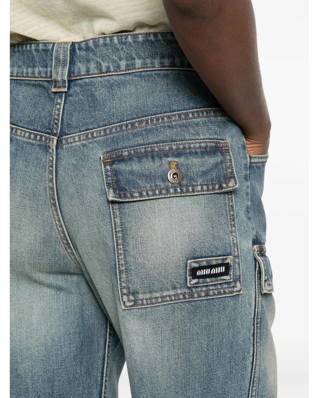 Miu Miu Blue Logo-Patch Denim Jeans