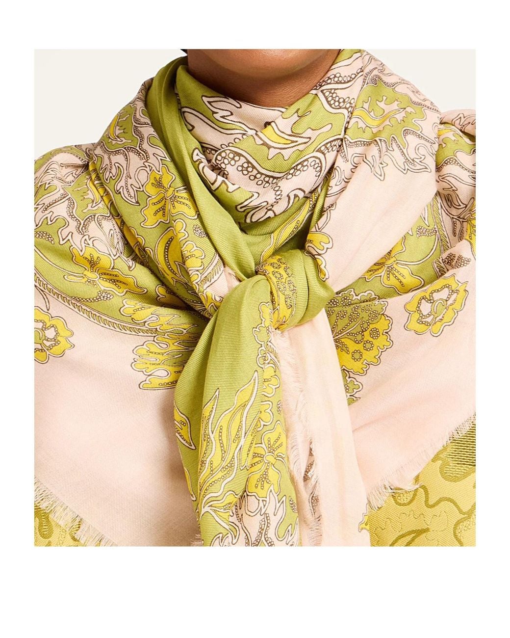 LaDoubleJ Green La Doublej Floral Fringe Scarf