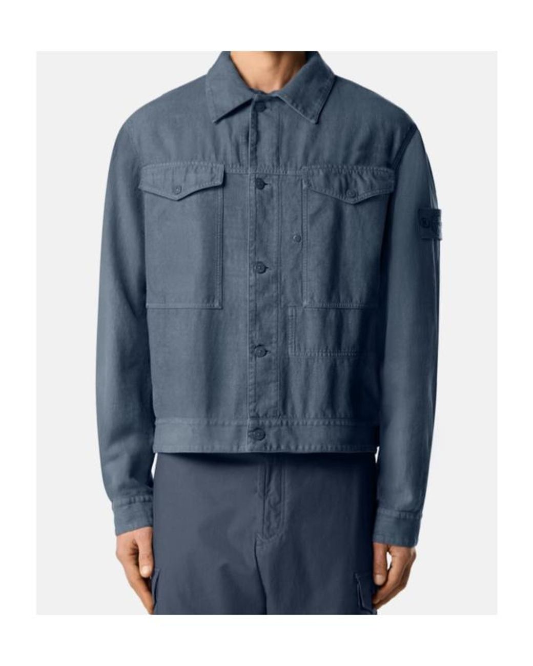 Stone Island Blue Buttoned Flap-Pocket Jacket for men