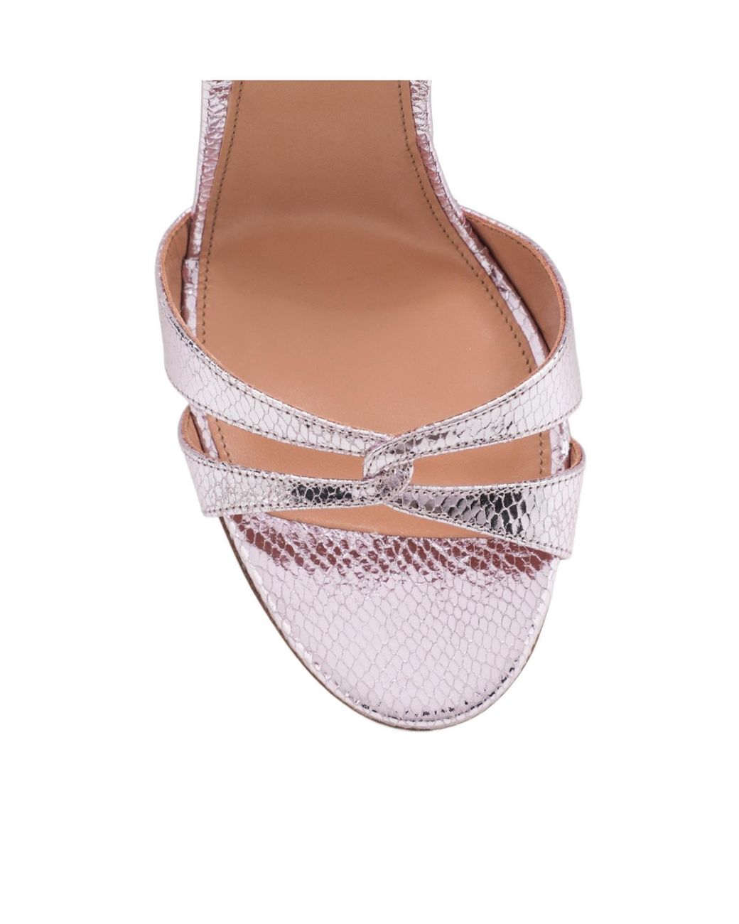 Aquazzura Pink Metallic Snakeskin High-Heeled Sandals With Crisscrossing Straps